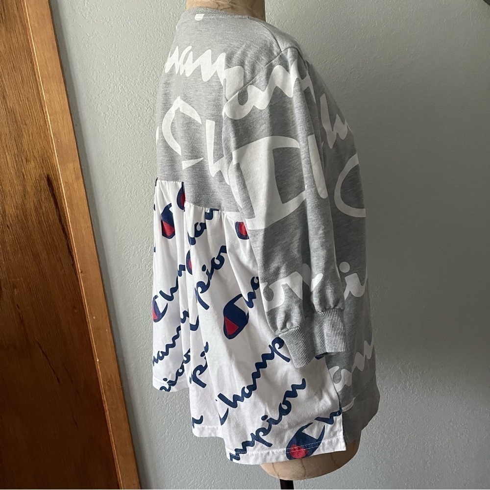 CHAMPION DIY sz M All Over Print Tee TShirt Back Pleats Short Sleeve Swe…